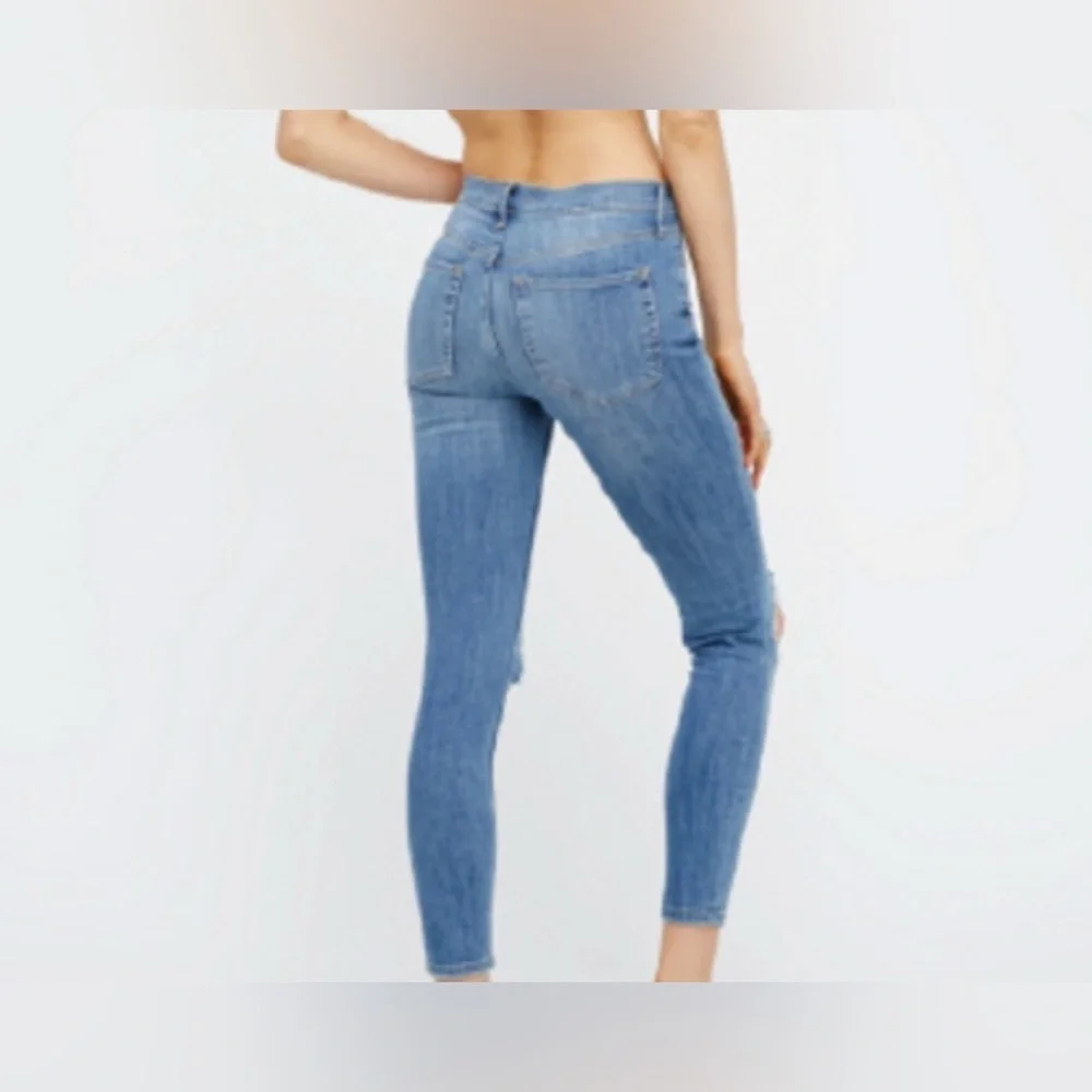 FREE PEOPLE High Rise Busted Knee Mid Stone Blue Skinny Jeans - Picture 2 of 8